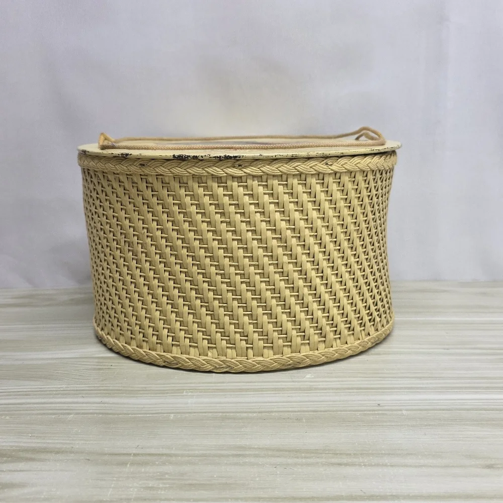 Vintage Soft Yellow Wicker Sewing Basket
